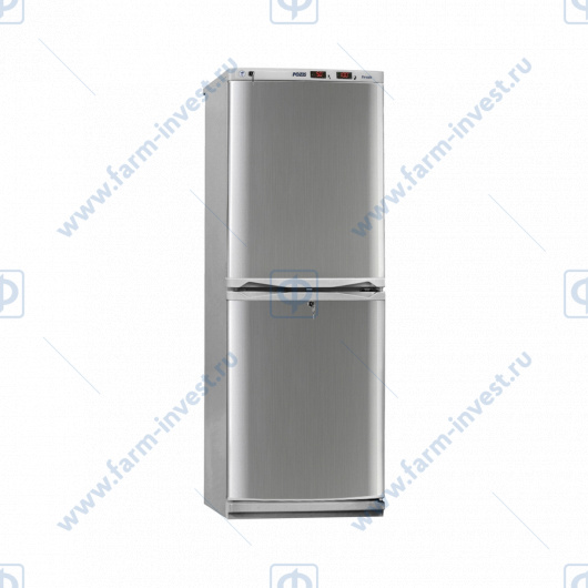 Холодильник фармацевтический двухкамерный ХФД-280-1 ПОЗиС (140/140 л) с дверями из металлопласта и блоком управления БУ-М01, серебро