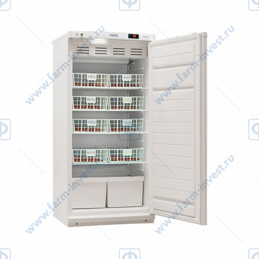 Холодильник для хранения крови ХК-250-2 ПОЗиС (250 л) с дверью из металлопласта и блоком управления БУ-М01, серебро