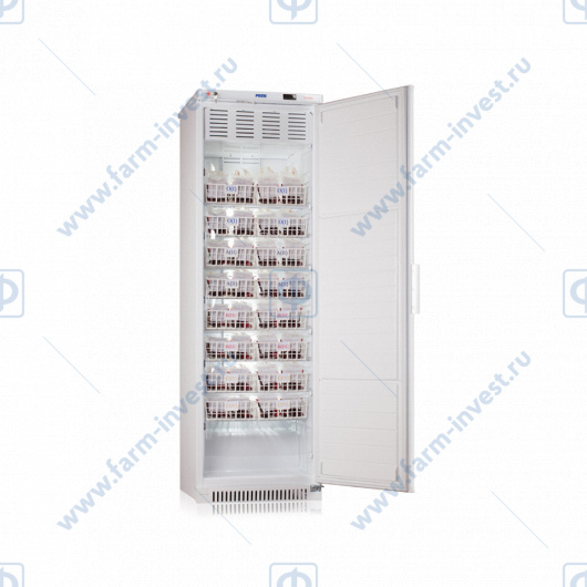 Холодильник для хранения крови ХК-400-2 ПОЗиС (400 л) с дверью из металлопласта и блоком управления БУ-М01, серебро