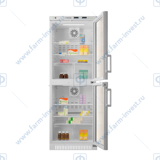 Холодильник фармацевтический двухкамерный ХФД-280-1 ПОЗиС с тонированными стеклянными дверями и блоком управления БУ-М01
