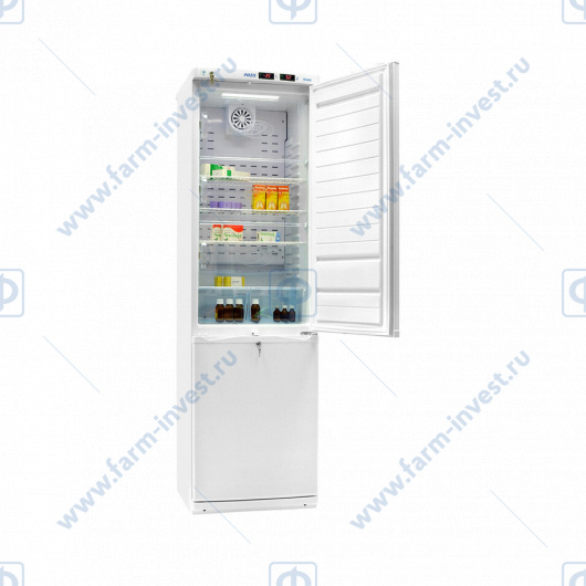 Холодильник комбинированный лабораторный ХЛ-340-1 ПОЗиС (270/130 л) с дверями из металлопласта и блоком управления БУ-М01, серебро