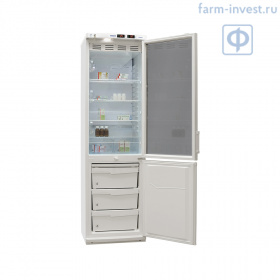 Холодильник комбинированный лабораторный ХЛ-340-1(ТС) ПОЗиС (270/130 л) с тонированной стеклянной дверью, дверью из металлопласта и блоком управления БУ-М01, серебро